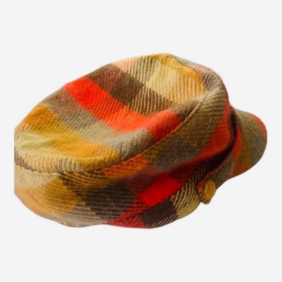 Papillon vintage plaid baker boy hat one size multicolor bow detailed buttons - Picture 4 of 14
